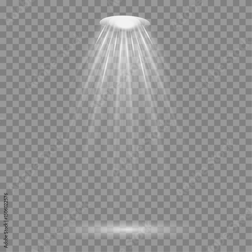 Set of spotlight shines on the stage, scene, podium. Bright lighting with spotlights. Spot lighting of the stage. Lens flash light effect from a lamp or spot. 