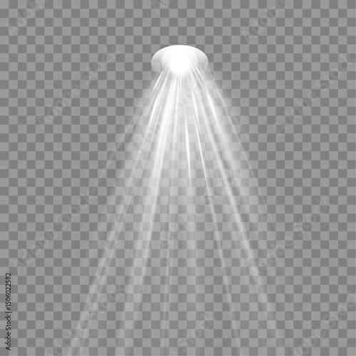 Set of spotlight shines on the stage, scene, podium. Bright lighting with spotlights. Spot lighting of the stage. Lens flash light effect from a lamp or spot.