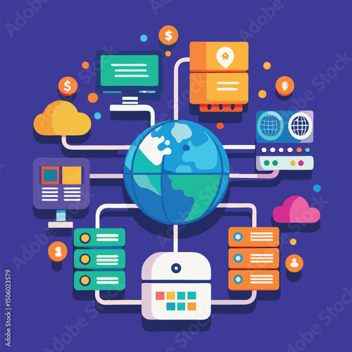 Colorful Vector Illustration of Internet Network Infrastructure Concept