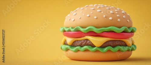 Delicious hamburger delight against a bright yellow backdrop