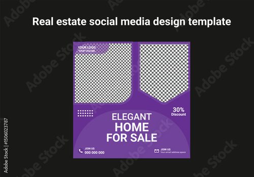 Real estate social media post design set, square banner template