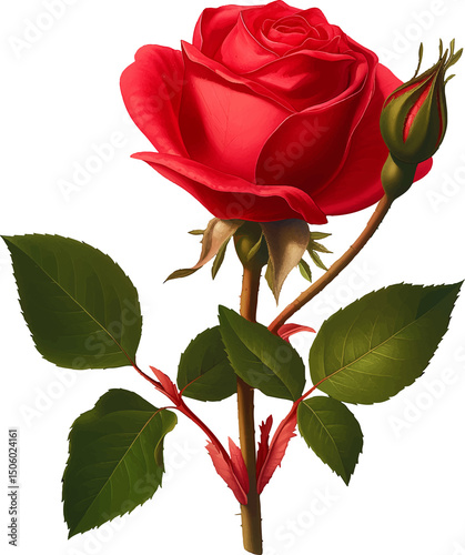 Rose flower isolated on a transparent background. Vintage painting style illustration.