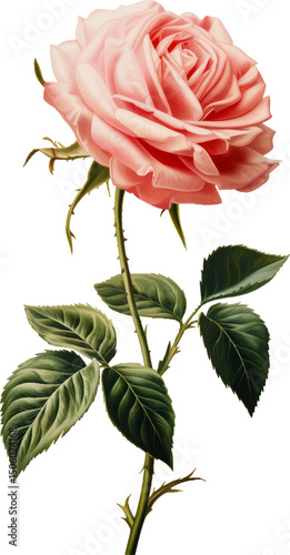 Rose flower isolated on a transparent background. Vintage painting style illustration.