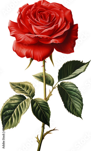 Rose flower isolated on a transparent background. Vintage painting style illustration.