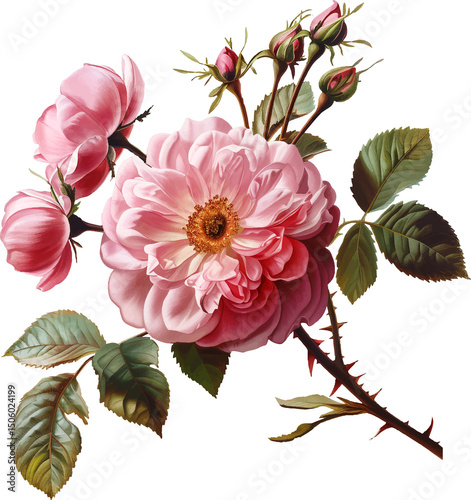 Rose flower isolated on a transparent background. Vintage painting style illustration.