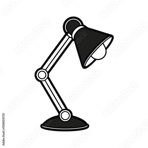 Monochrome Illustration of a Desk Lamp with Adjustable Arm and Shade for Reading and Task Lighting Needs