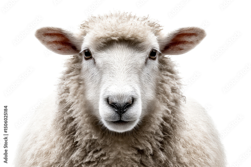 Fototapeta premium Sheep with fluffy wool and gentle expression on transparent background