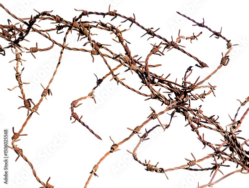 Coiled barbed wire with dense loops, symbolizing barriers, security, and strength.