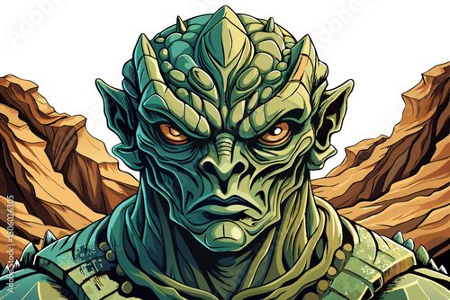 Alien extremely detailed vector and realistic high resolution illustration of an extraterrestrial being cartoon white isolated background