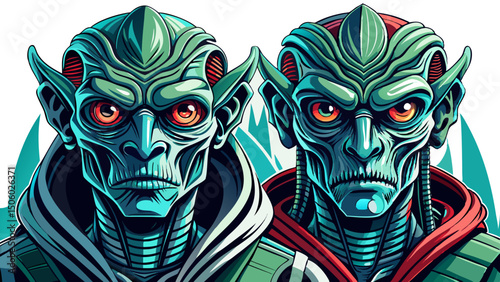 Alien extremely detailed vector and realistic high resolution illustration of an extraterrestrial being cartoon white isolated background