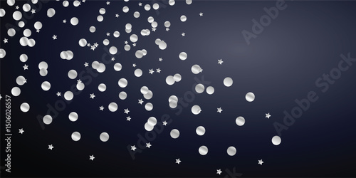 Falling Glitter Confetti and Snow Overlay with Sparkle Effect on Dark Black Transparent Background. Elegant Silver Dust and Glitter Frame with Side Snowfall on Clean Black Background