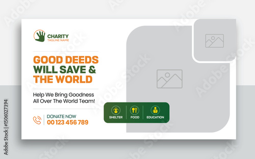 Charity kids help donation youtube thumbnail and web banner template design