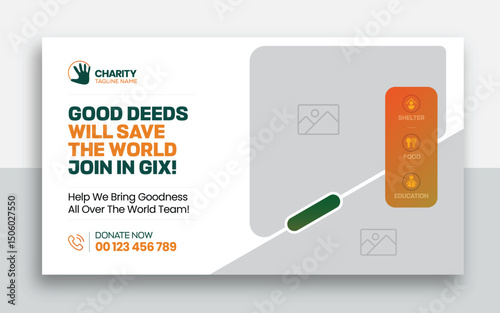 Charity kids help donation youtube thumbnail and web banner template design