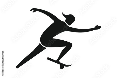 figure silhouette, person skating, figure skating, dynamic motion, black and white, minimal design, modern art style
