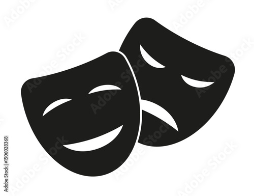 Theatrical mask. Comedy and tragedy mask badge. Masquerade icons. Comic and tragic mask icon. Happy and unhappy mask. Symbol of the theater. Vector illustrations EPS10