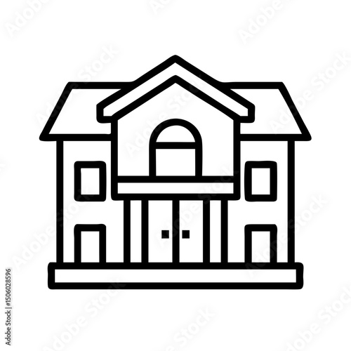 Luxury Villa Mansion Outline Icon: Elegant outline icon of a luxury villa or mansion, perfect for premium real estate, high-end property listings, and upscale home branding.