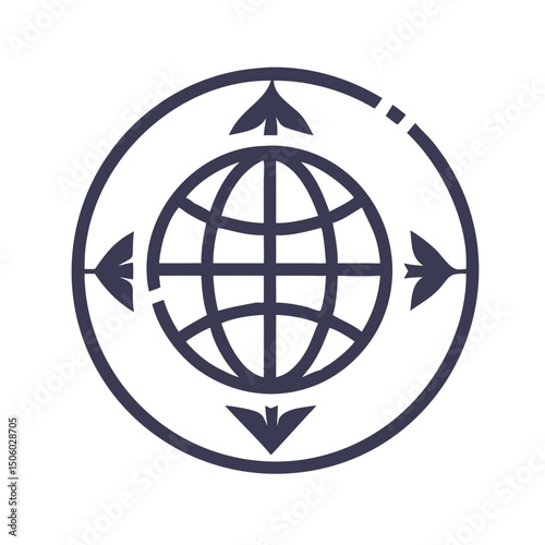 Globe icon with arrows in circular compass-style outline