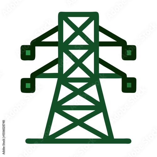 Green electric tower icon with square connectors in flat style