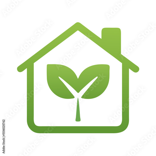 Green eco house with sprouting plant symbol inside