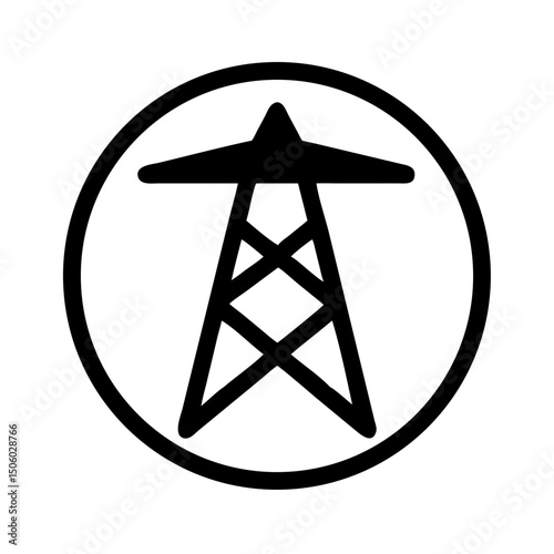 High-voltage transmission tower inside bold round outline