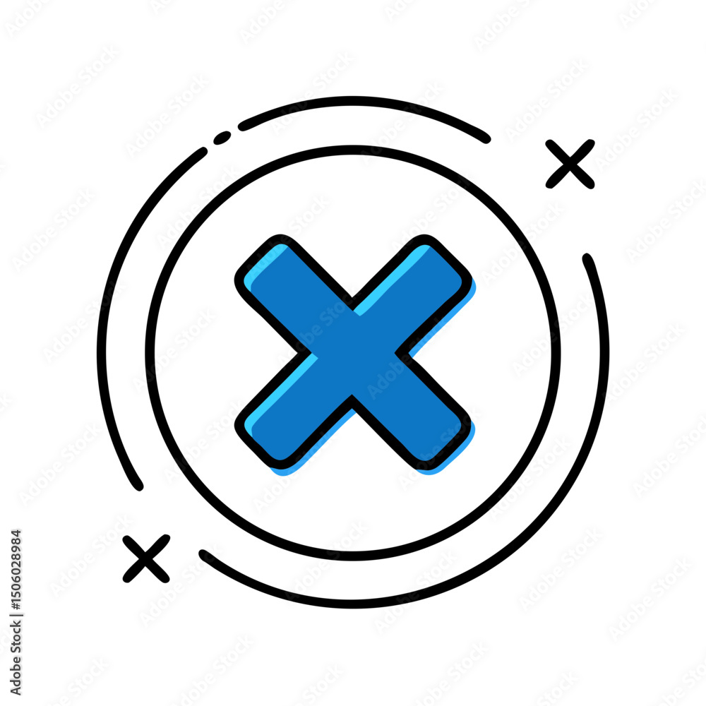 Obraz premium Blue cross icon with abstract circular lines in white background