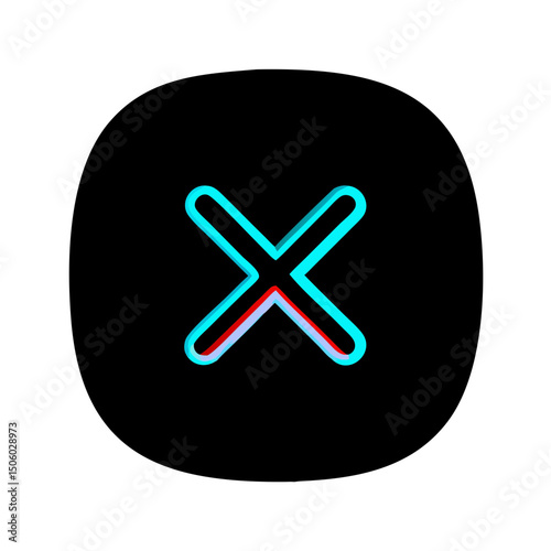 Neon cross icon on rounded black background