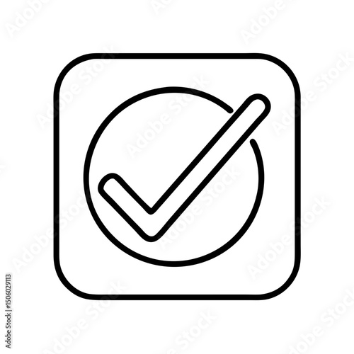 Circle and check mark inside square outline in minimal line style  