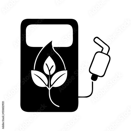 Black eco fuel pump icon with white leaf symbol in modern design  
