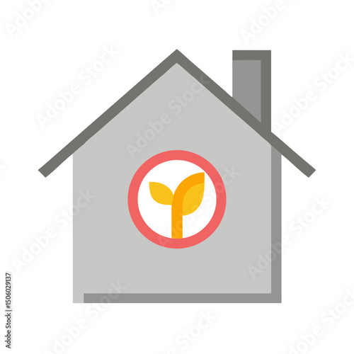 Gray house with eco leaf emblem in circular window  