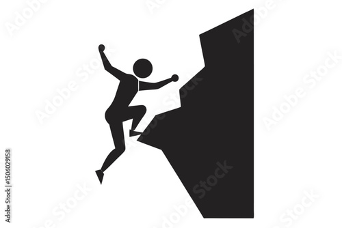 person climbing rock wall, adventurous outdoor activity, extreme sports, silhouette figure scaling high cliff, athletic achievement, rugged landscape, challenging terrain, adrenaline-filled challenge
