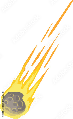 Flame meteorite. Meteor rain fall on planet in cartoon style. Cataclysm color icon. Vector illustration isolated on white background. Web site page and mobile app design for your business