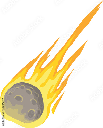 Flame meteorite. Meteor rain fall on planet in cartoon style. Cataclysm color icon. Vector illustration isolated on white background. Web site page and mobile app design for your business