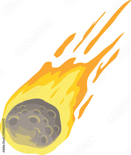 Flame meteorite. Meteor rain fall on planet in cartoon style. Cataclysm color icon. Vector illustration isolated on white background. Web site page and mobile app design for your business