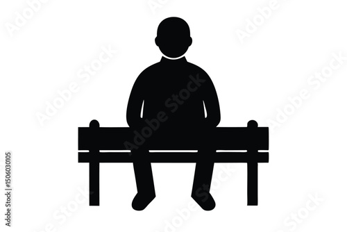  person sitting alone on a park bench, contemplative silhouette against a white background
