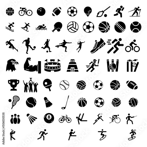 "Sports Icons Set – Vector Line Icons of Football, Basketball, Baseball, Soccer, Fitness, and More"

