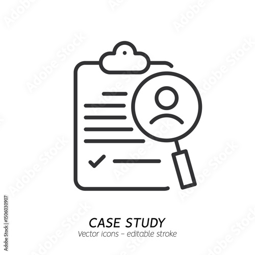 Studying information and facts single icon. Concept of case study, searching business information, analyze of product features vector flat outline icon. Editable stroke