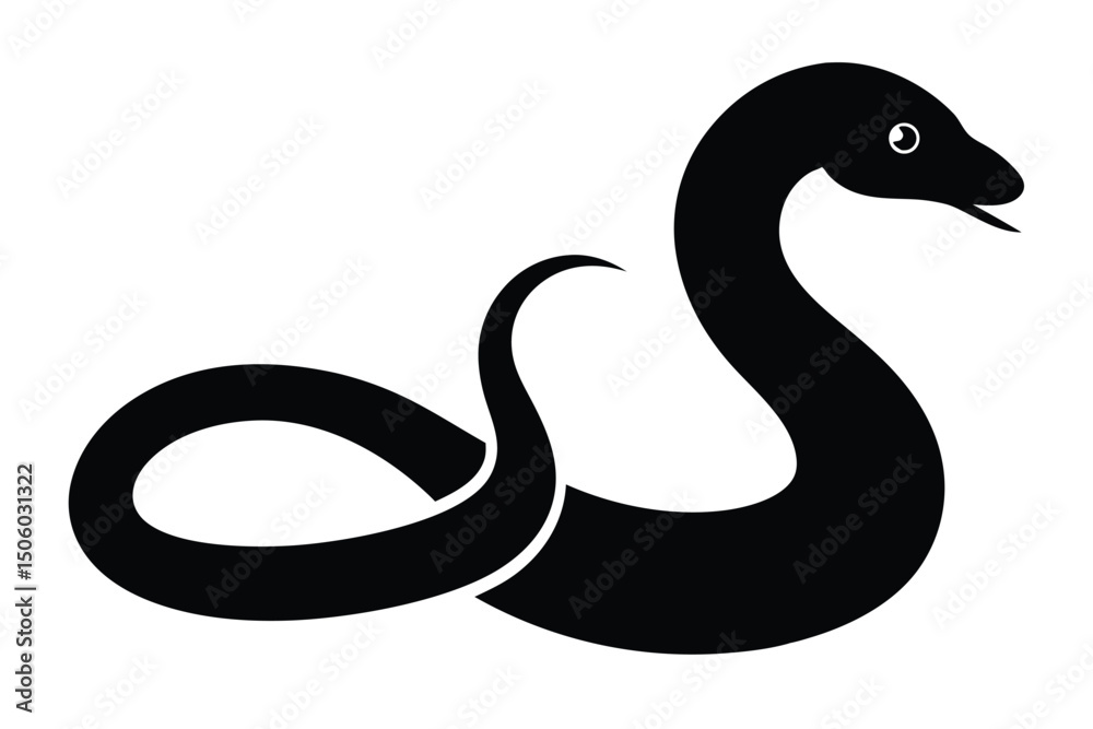 Naklejka premium black serpent, abstract minimal snake shape, clean graphic design, black and white, minimalist, vector art