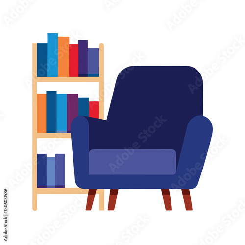 Wide Reading Chair with Deep Blue Upholstery