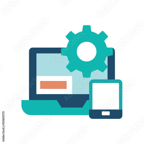 Computer Science Icon with Gear and Laptop
