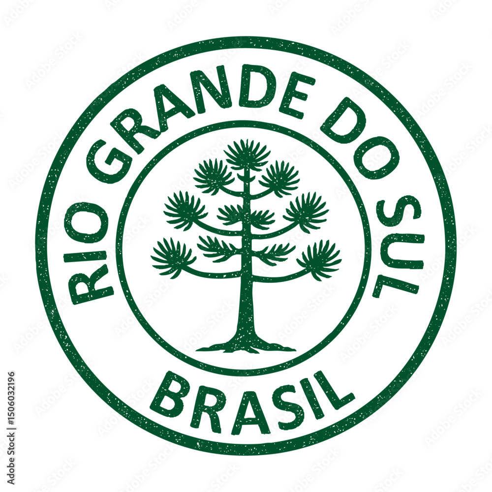 Rio Grande do Sul grunge rubber stamp from Brazil, vintage travel stamp on transparent background, vector illustration green. Selo do estado do Rio Grande do Sul com ilustração de araucária
