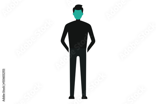 man wearing a dark green face mask, silhouette, minimalist, vector illustration, flat design
