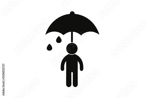 person, umbrella, silhouette, minimalist, black and white, monochrome, simple, flat design, icon, conceptual
