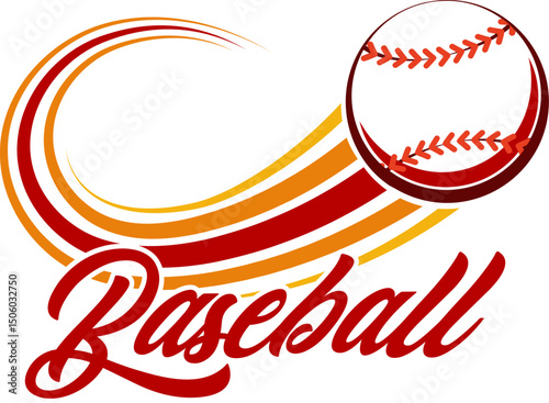 Colorful baseball emblem with flying ball