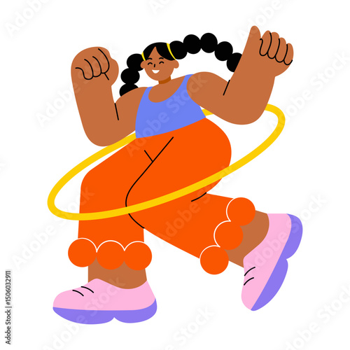 A flat style illustration showing a person doing hula hoop exercise
