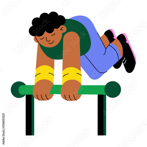 A flat style illustration showing a person doing hanging bar exercise