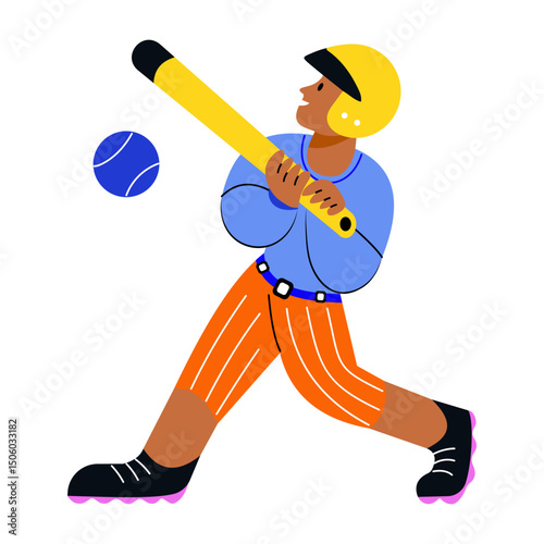 A flat style illustration showing a baseball player