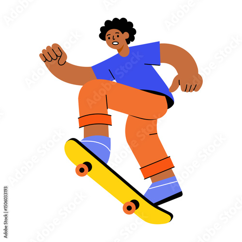 A flat style illustration showing a character doing skating