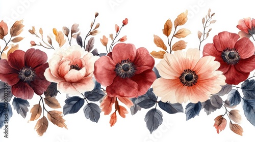 Floral row art showcasing varied flowers, leaves, and colors in an elegant, watercolor-style composition
