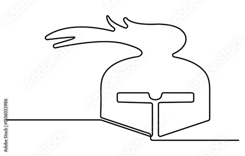 Continuous one line drawing of spartan helmet. Medieval, greek, roman, traditional, protection concept. Editable stroke vector, Continuous one line drawing of roman warrior helmet mask. One line pro.