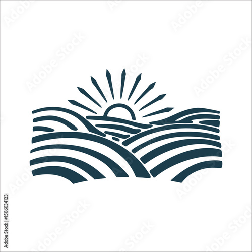 Stylized Sun Rising Over Golden Fields Vector